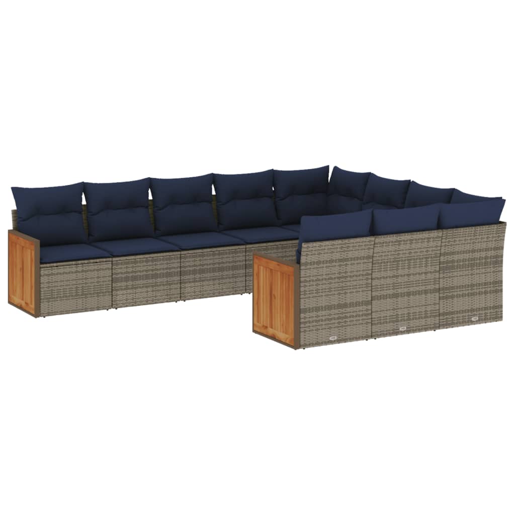 havesofasæt med 10 dele og hynder grå polyrattan