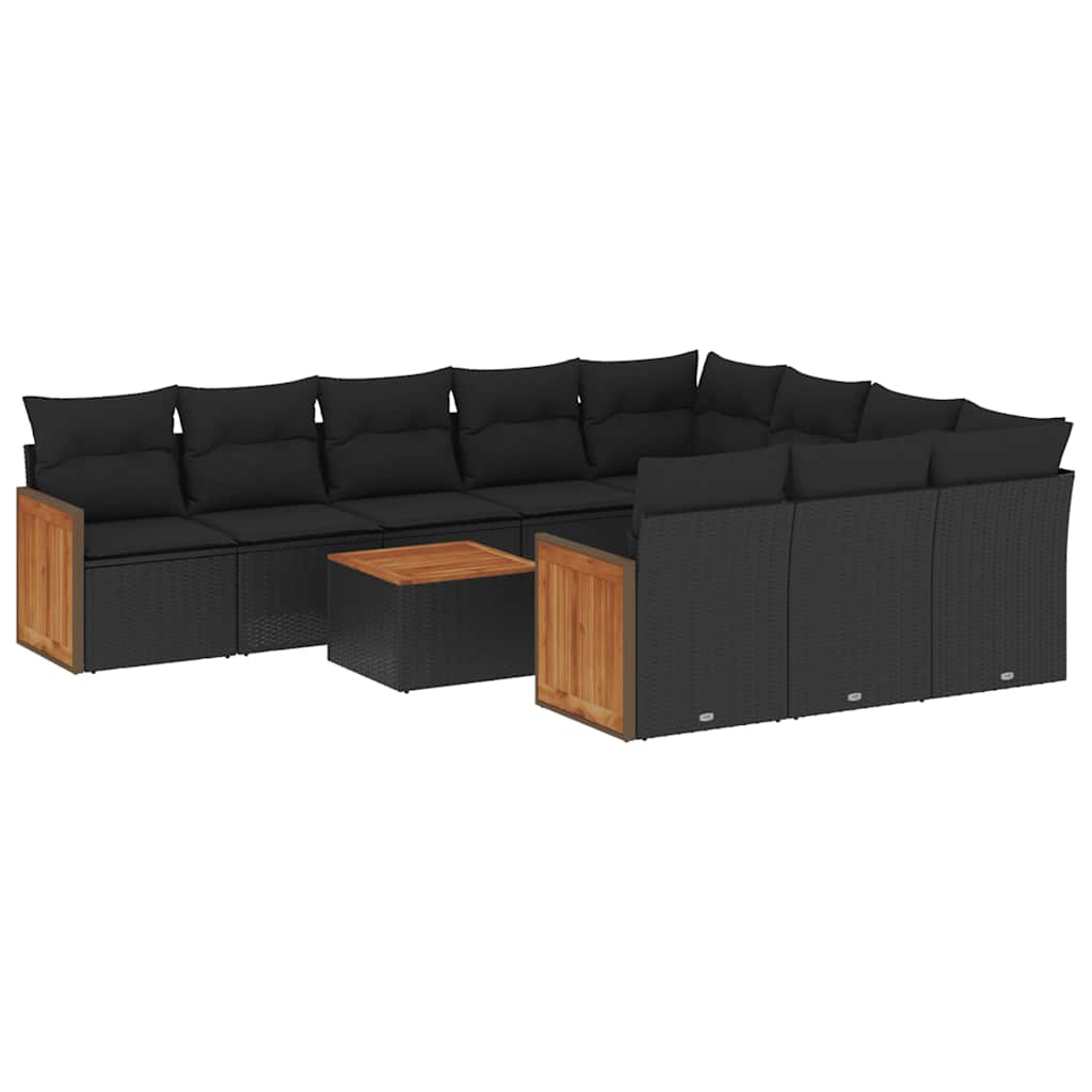 sofasæt til haven 11 dele med hynder polyrattan sort