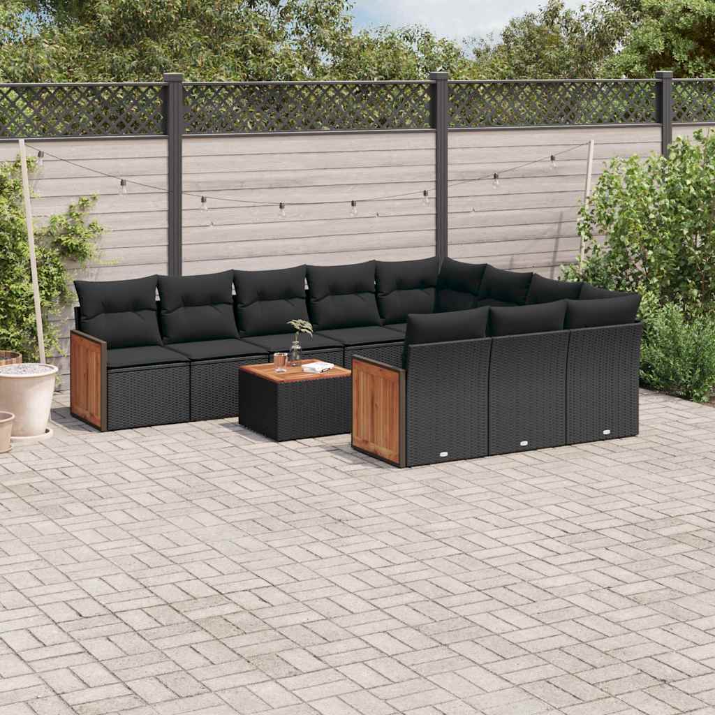 sofasæt til haven 11 dele med hynder polyrattan sort