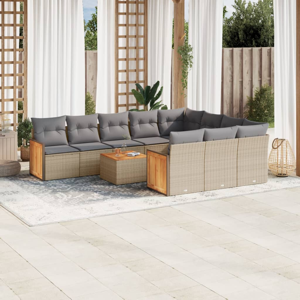 sofasæt til haven 11 dele med hynder polyrattan beige