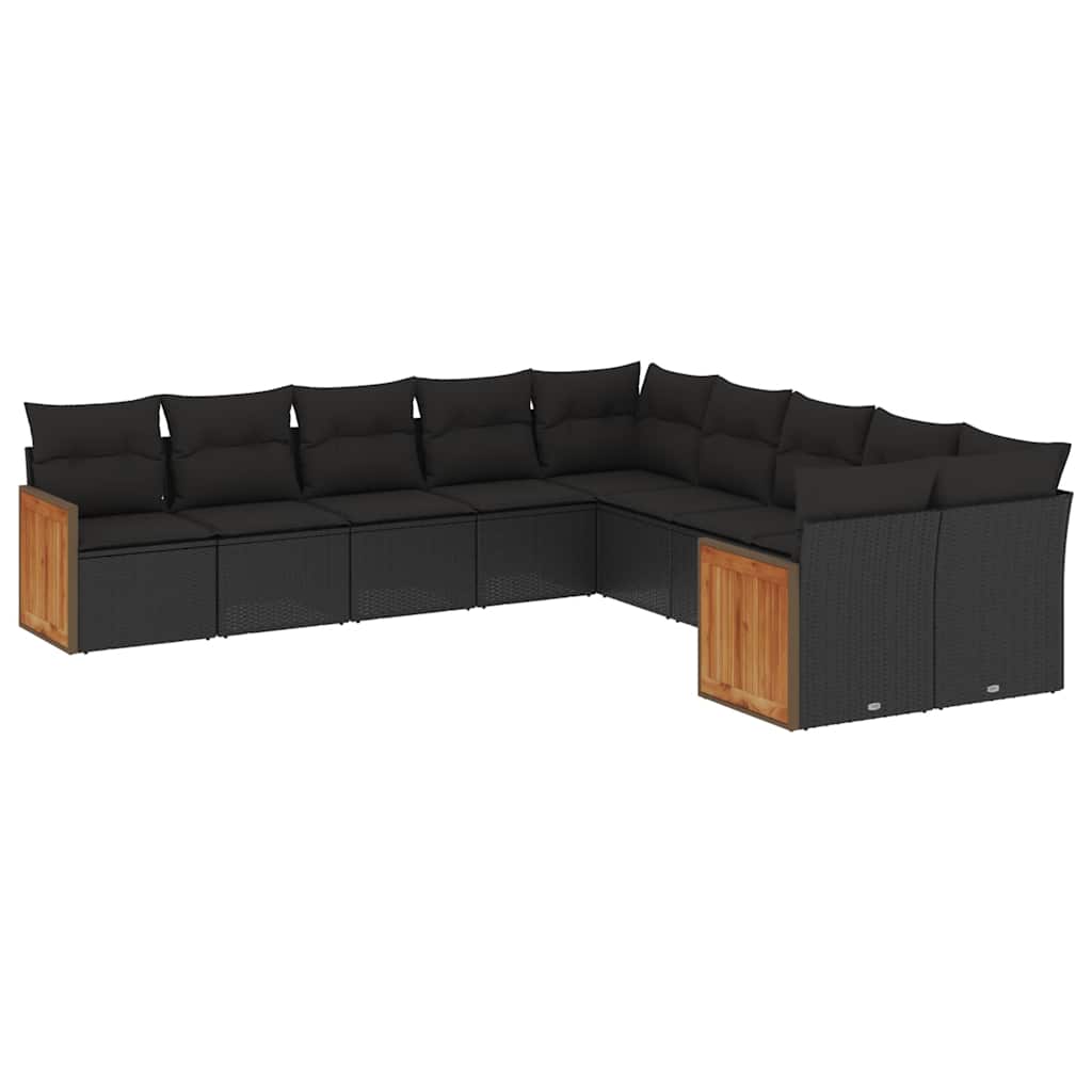 sofasæt til haven 10 dele med hynder polyrattan sort