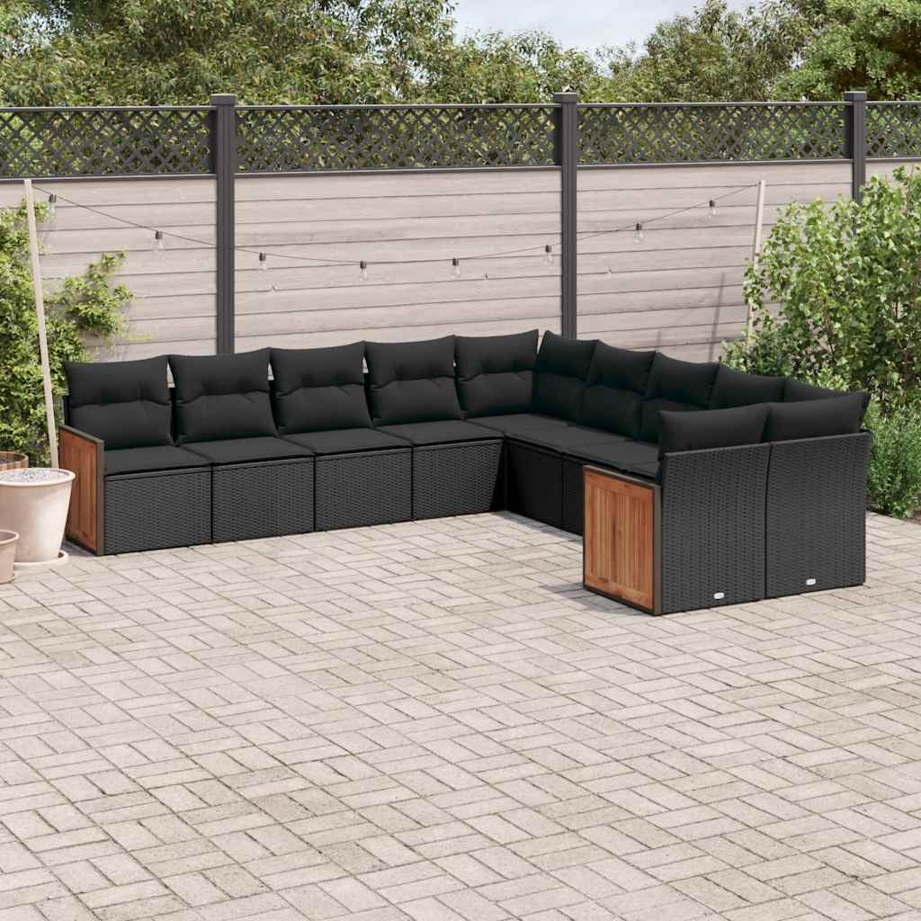 sofasæt til haven 10 dele med hynder polyrattan sort