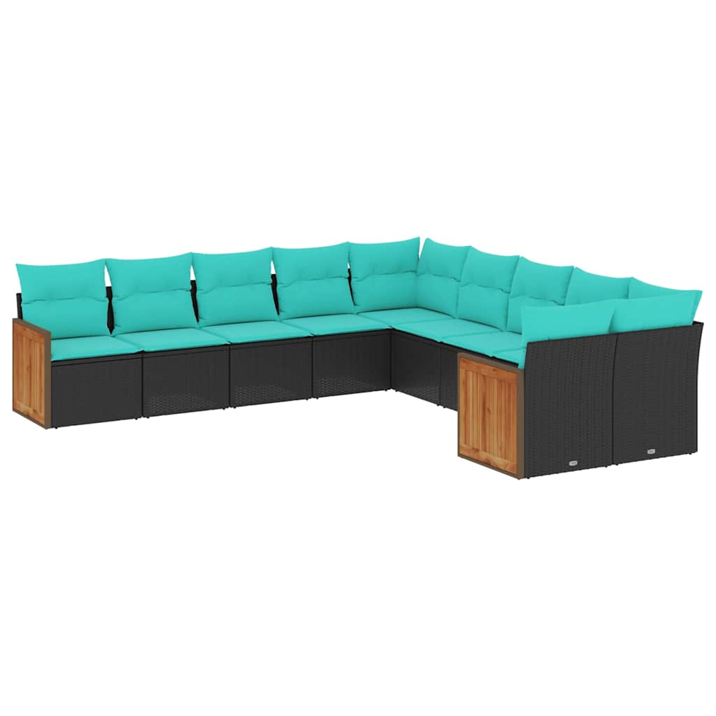 havesofasæt med 10 hynder sort polyrattan
