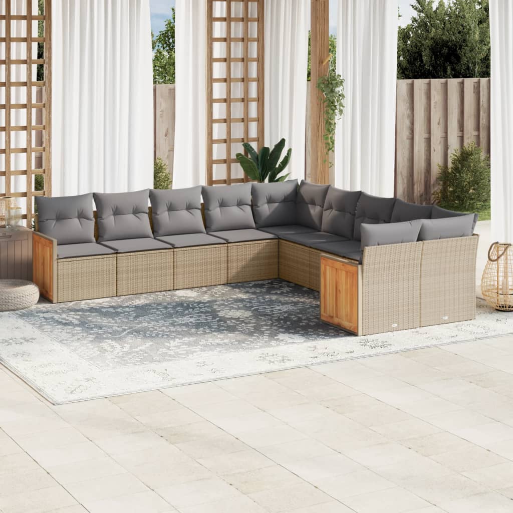 sofasæt til haven 10 dele med hynder polyrattan beige