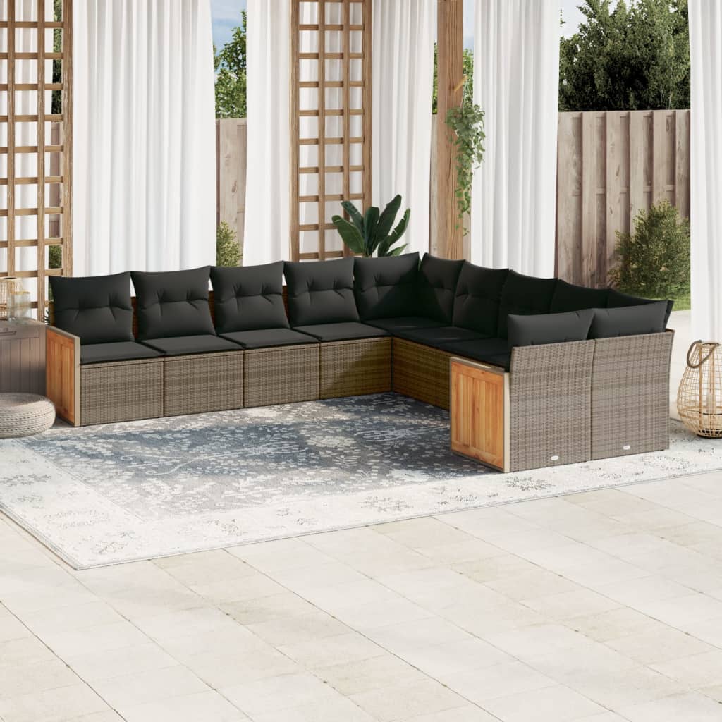 sofasæt til haven 10 dele med hynder polyrattan grå