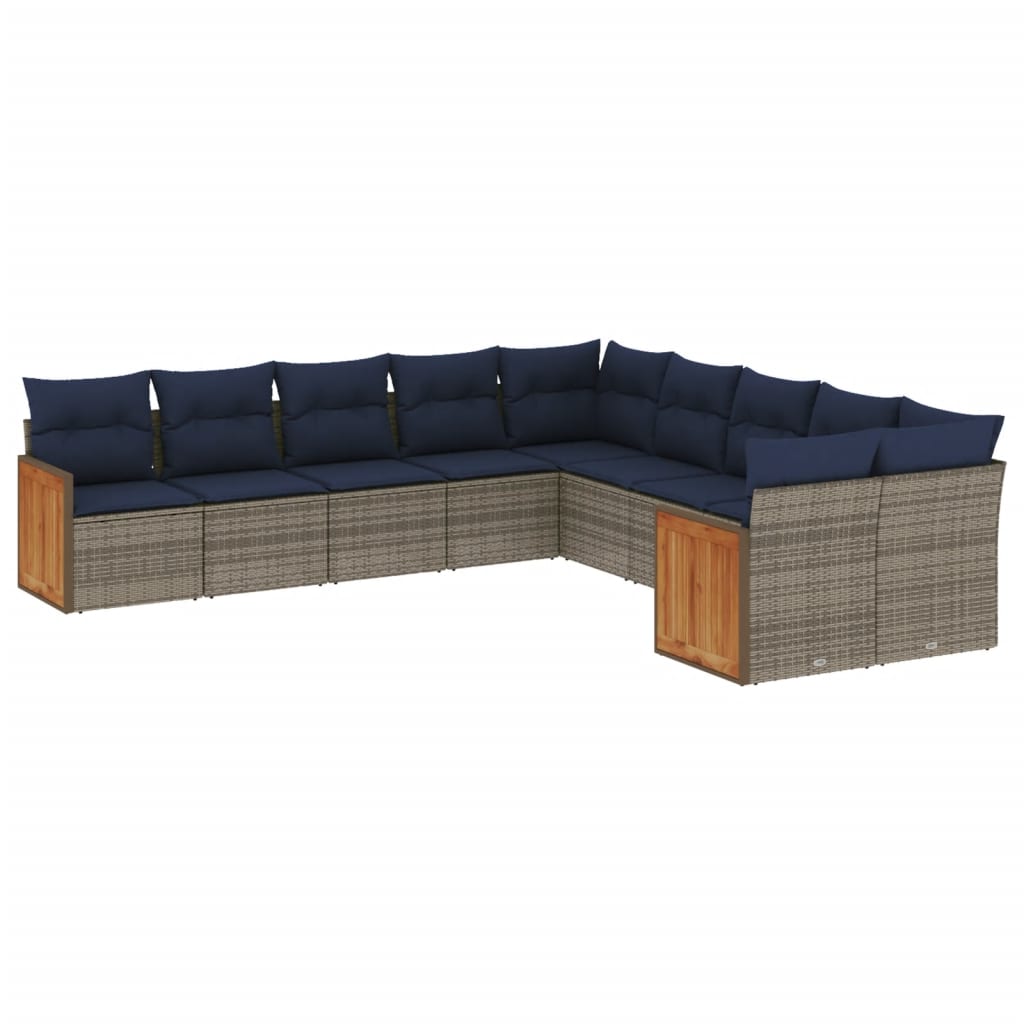 havesofasæt med 10 dele og hynder grå polyrattan