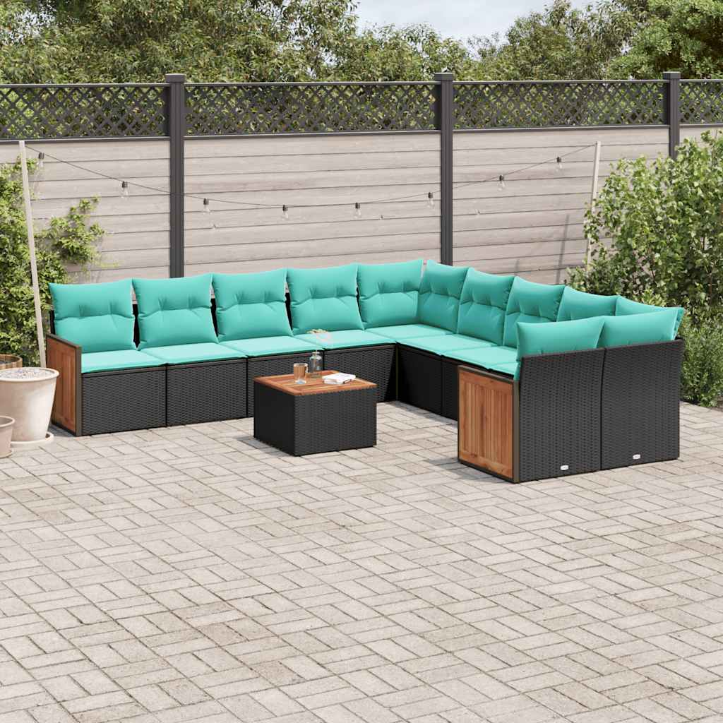 11-delt havesofasæt med hynder sort polyrattan