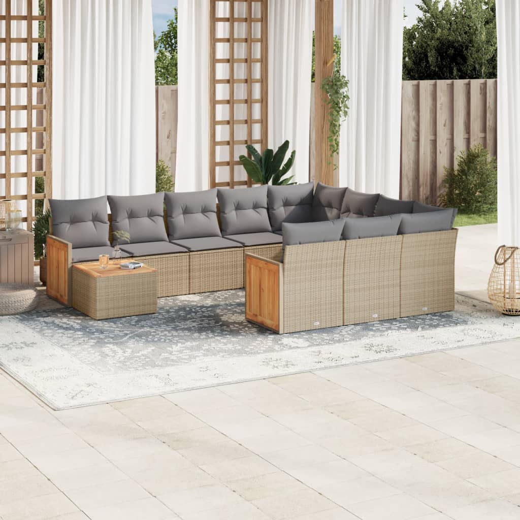 sofasæt til haven 11 dele med hynder polyrattan beige
