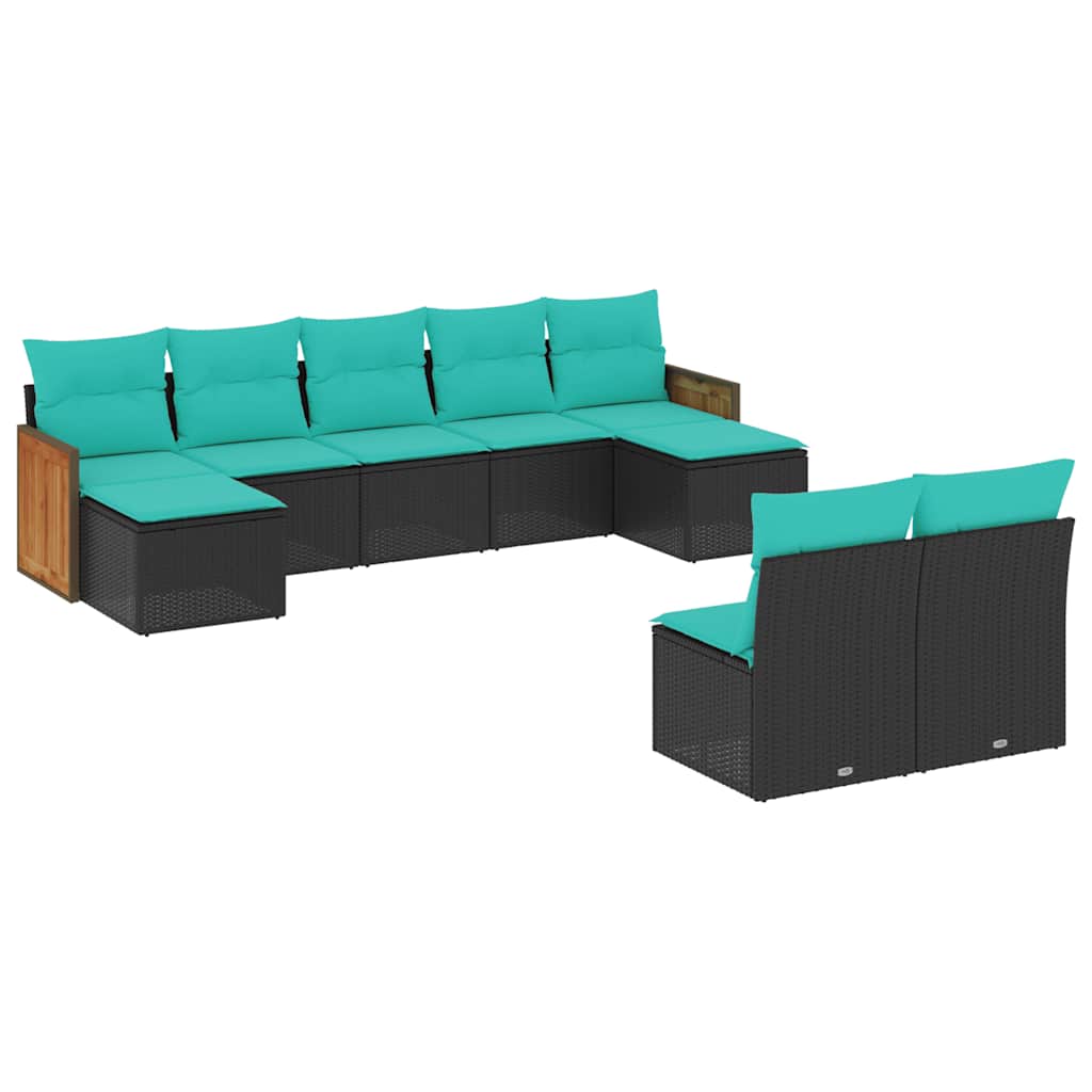 havesofasæt med 9 dele og hynder sort polyrattan