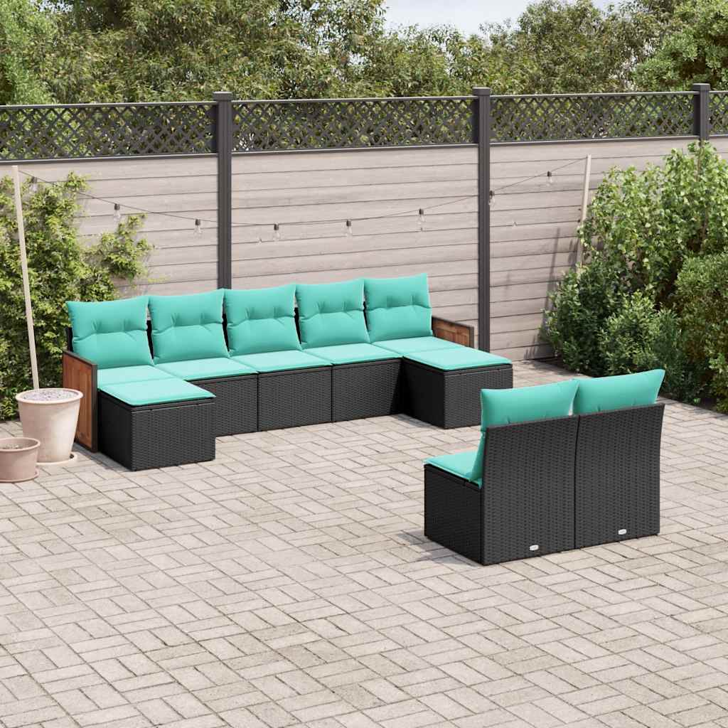 havesofasæt med 9 dele og hynder sort polyrattan