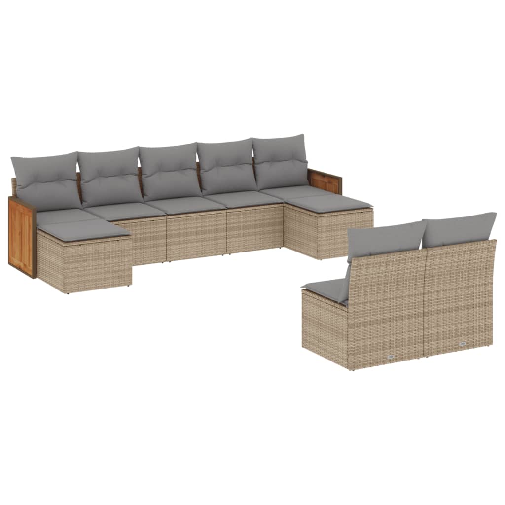 sofasæt til haven 9 dele med hynder polyrattan beige