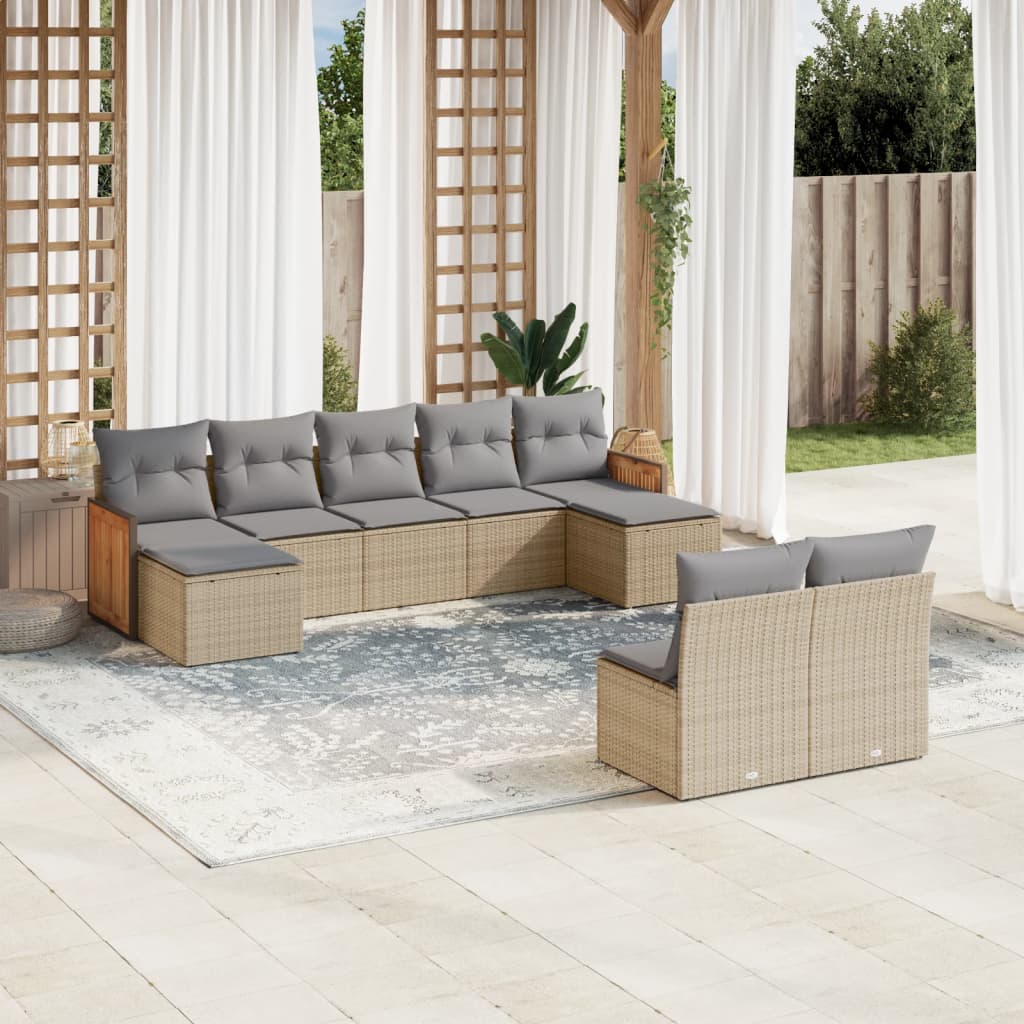 sofasæt til haven 9 dele med hynder polyrattan beige