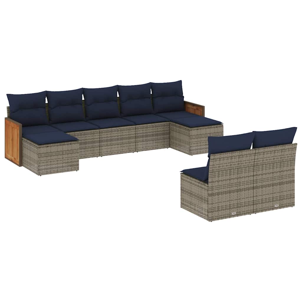havesofasæt med 9 dele og hynder grå polyrattan