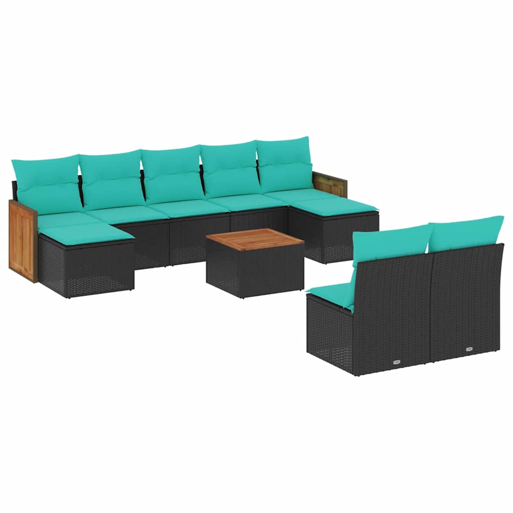 havesofasæt med 10 hynder sort polyrattan