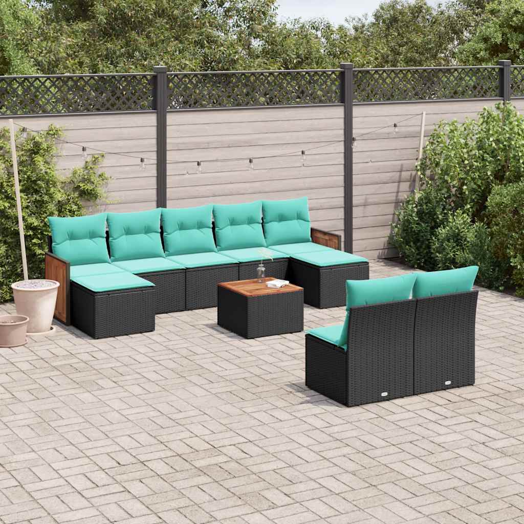 havesofasæt med 10 hynder sort polyrattan