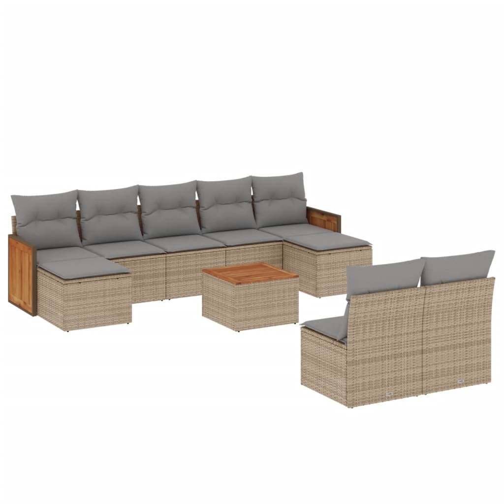 sofasæt til haven 10 dele med hynder polyrattan beige