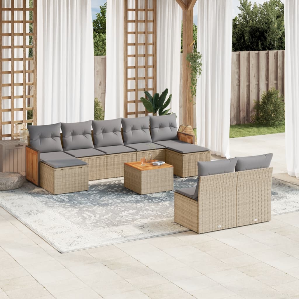 sofasæt til haven 10 dele med hynder polyrattan beige
