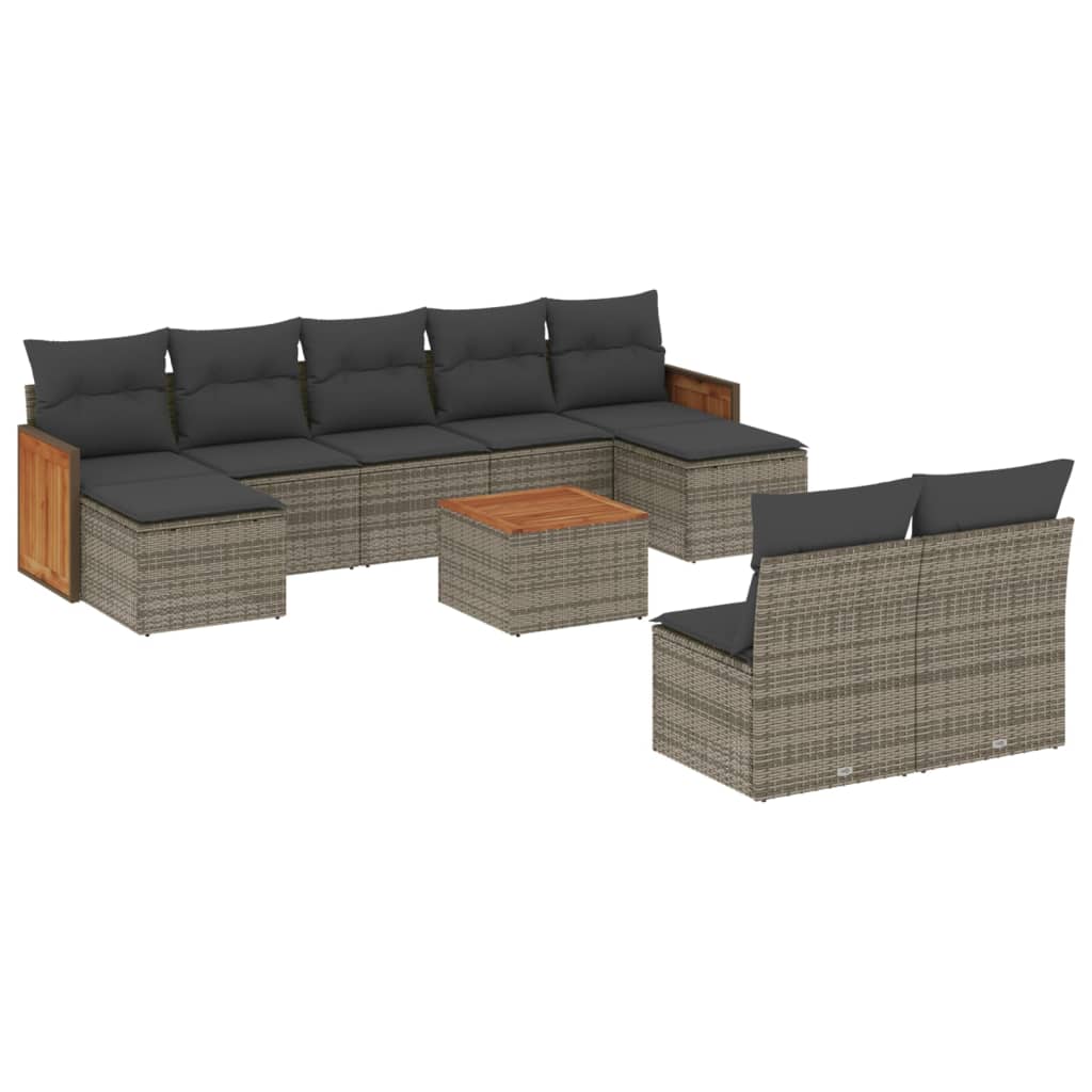 sofasæt til haven 10 dele med hynder polyrattan grå
