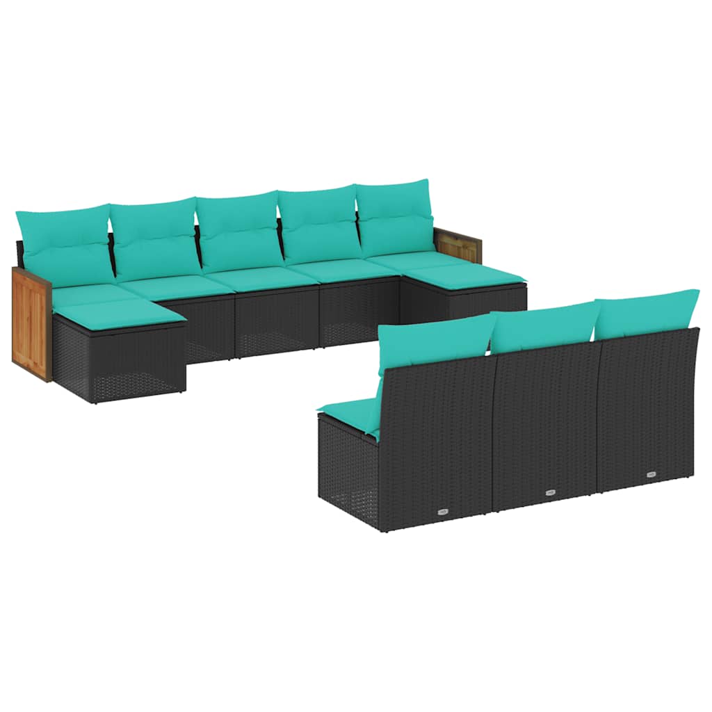 havesofasæt med 10 hynder sort polyrattan