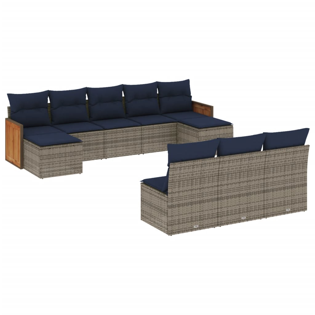 havesofasæt med 10 dele og hynder grå polyrattan