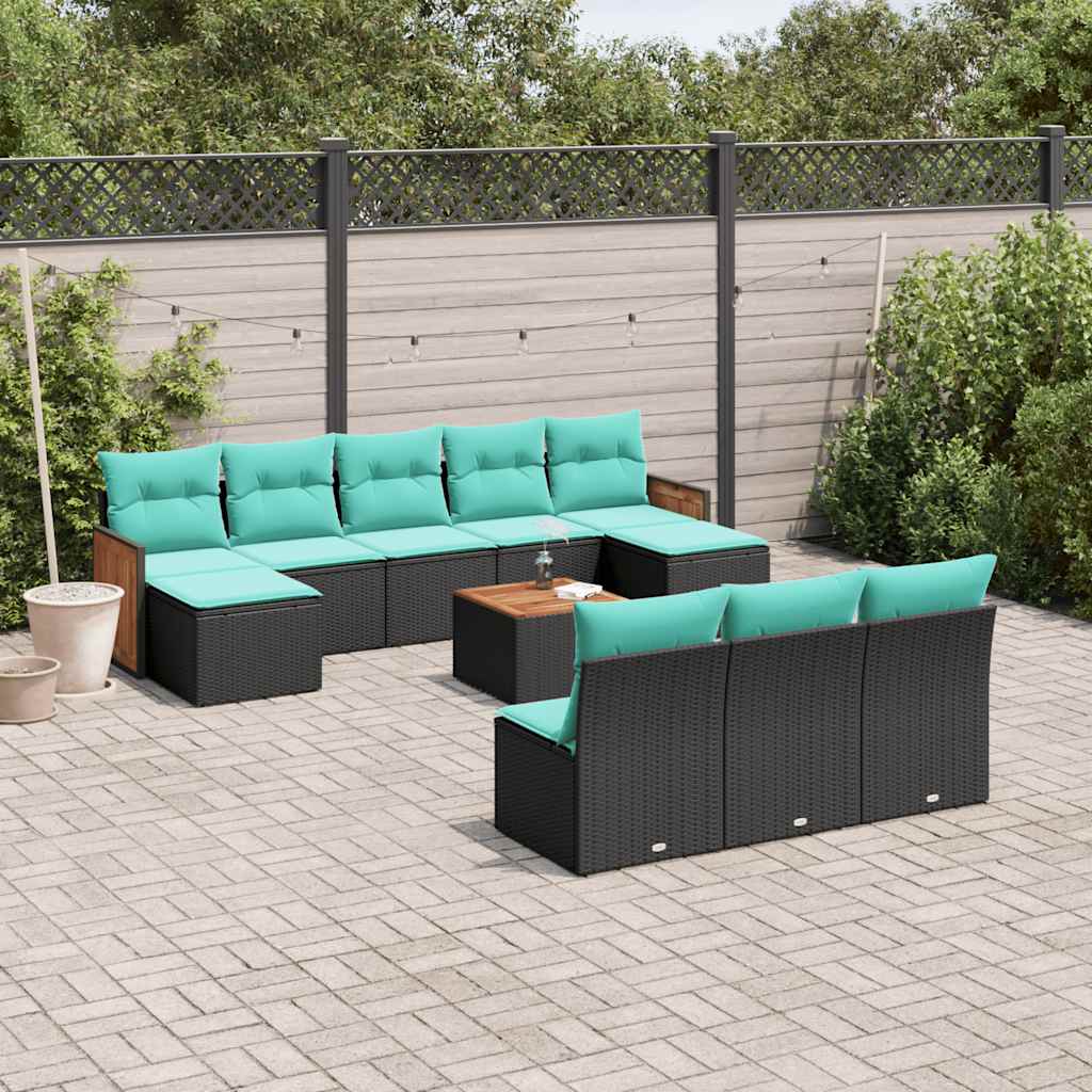 11-delt havesofasæt med hynder sort polyrattan