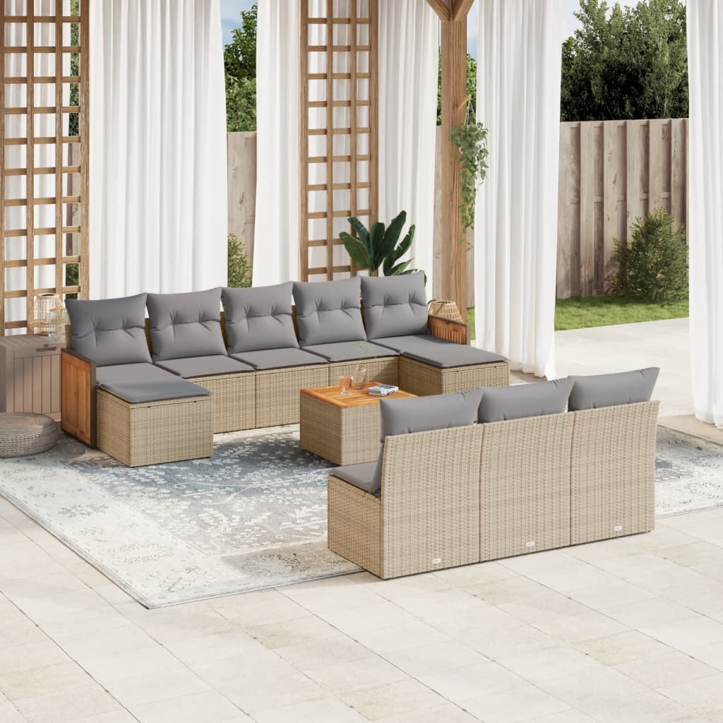 sofasæt til haven 11 dele med hynder polyrattan beige