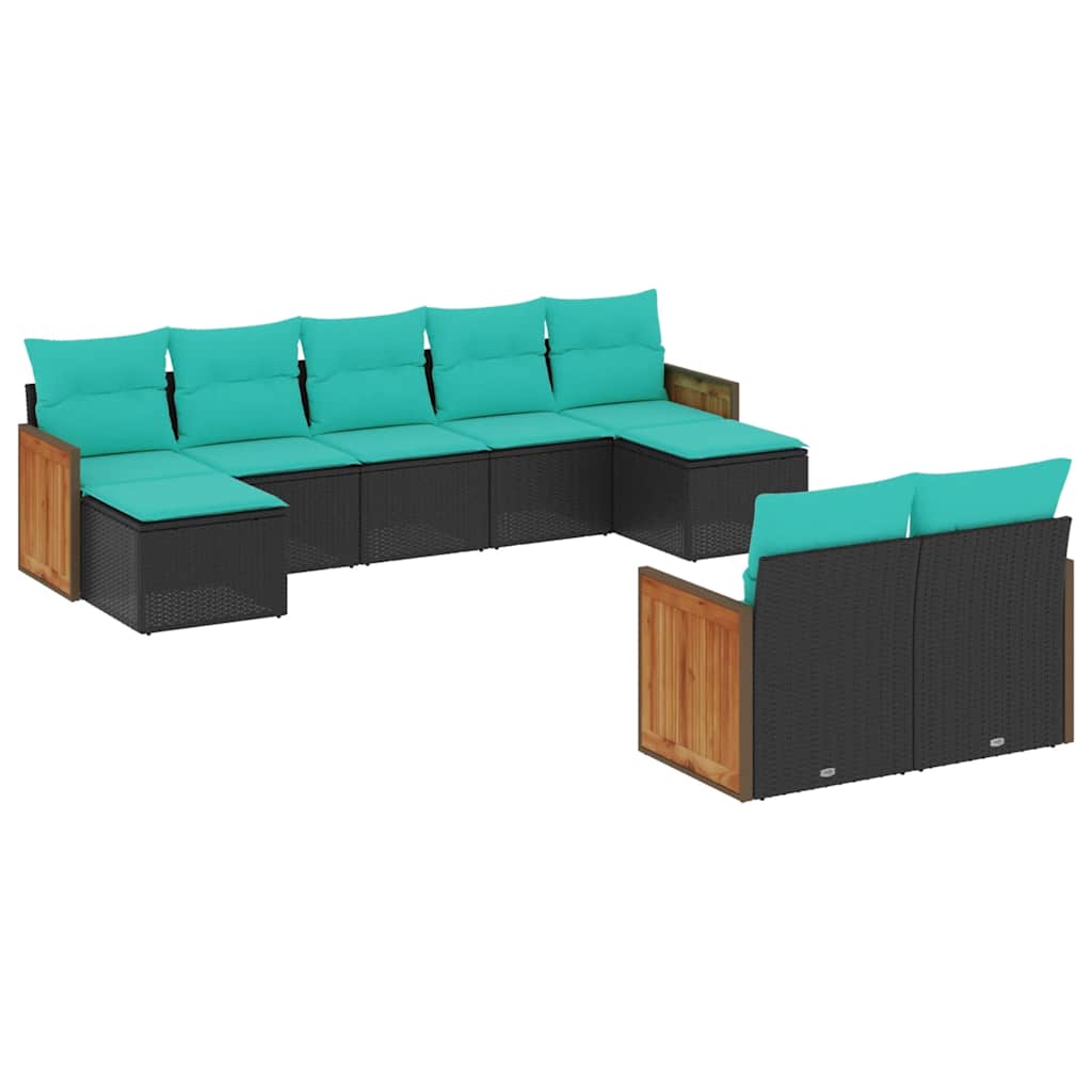 havesofasæt med 9 dele og hynder sort polyrattan