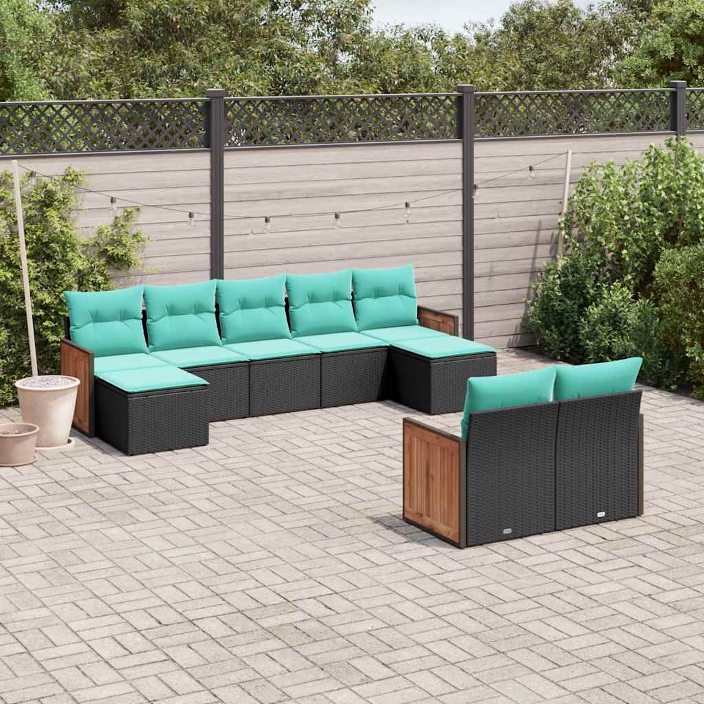 havesofasæt med 9 dele og hynder sort polyrattan