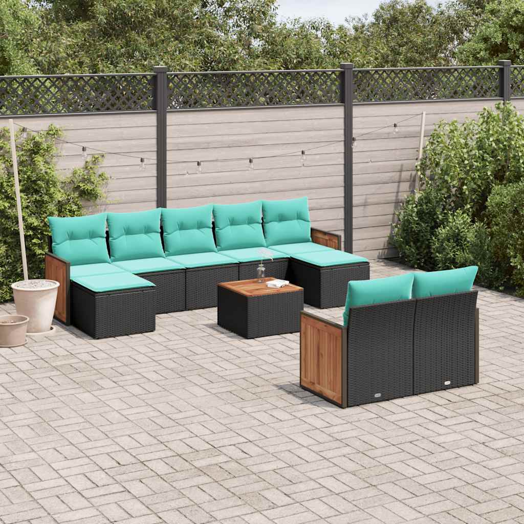 havesofasæt med 10 hynder sort polyrattan