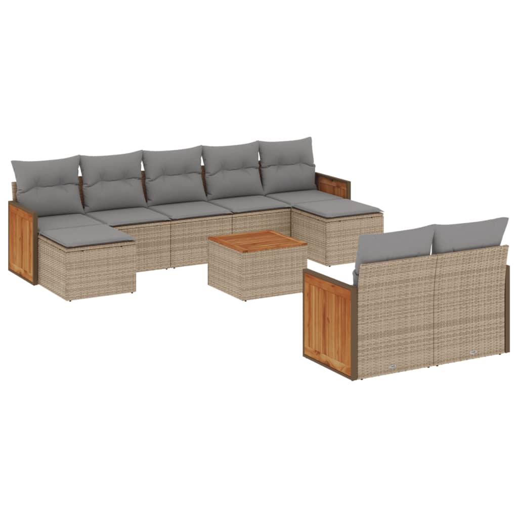 sofasæt til haven 10 dele med hynder polyrattan beige
