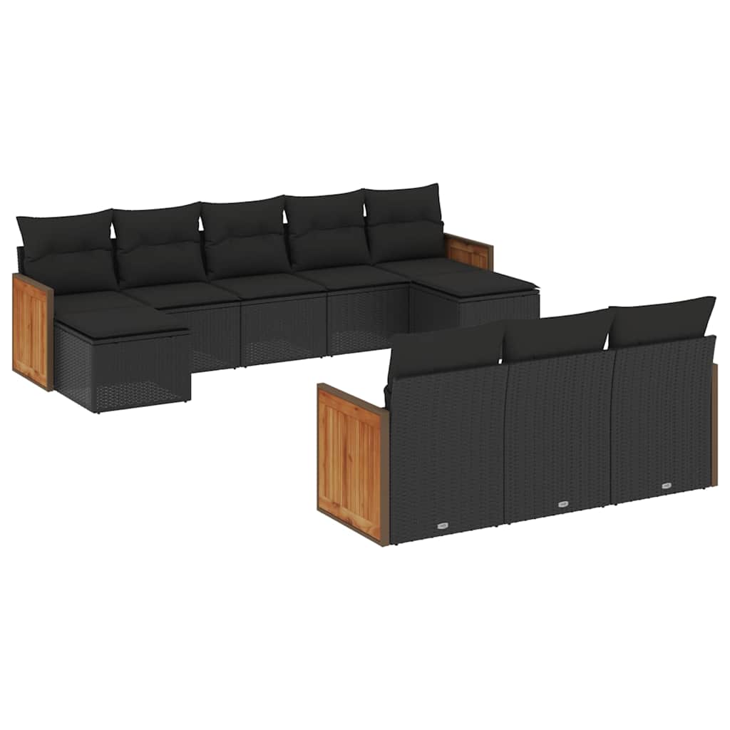 sofasæt til haven 10 dele med hynder polyrattan sort