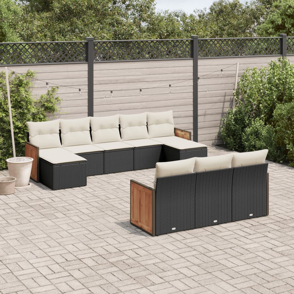 sofasæt til haven 10 dele med hynder polyrattan sort