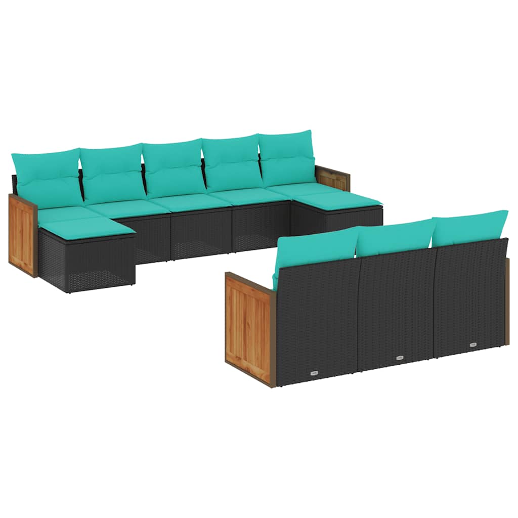 havesofasæt med 10 hynder sort polyrattan