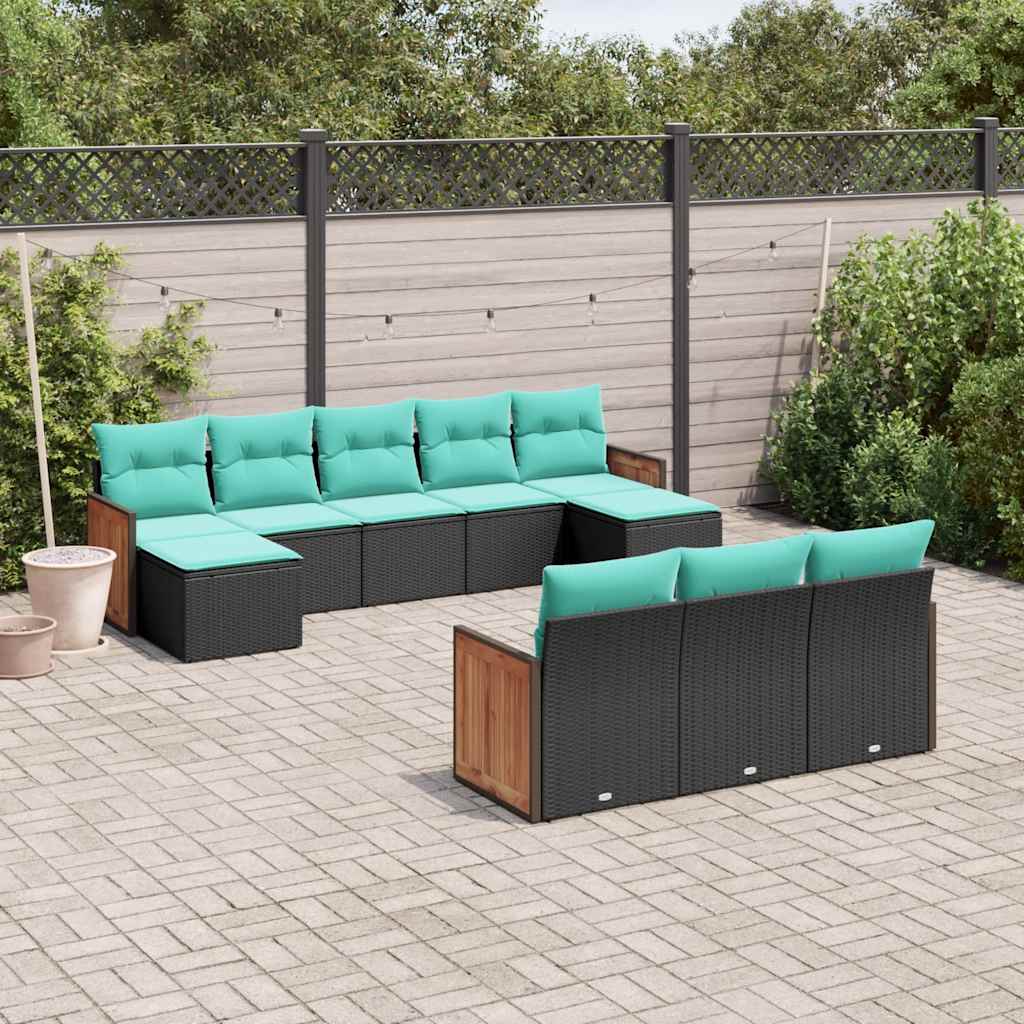 havesofasæt med 10 hynder sort polyrattan