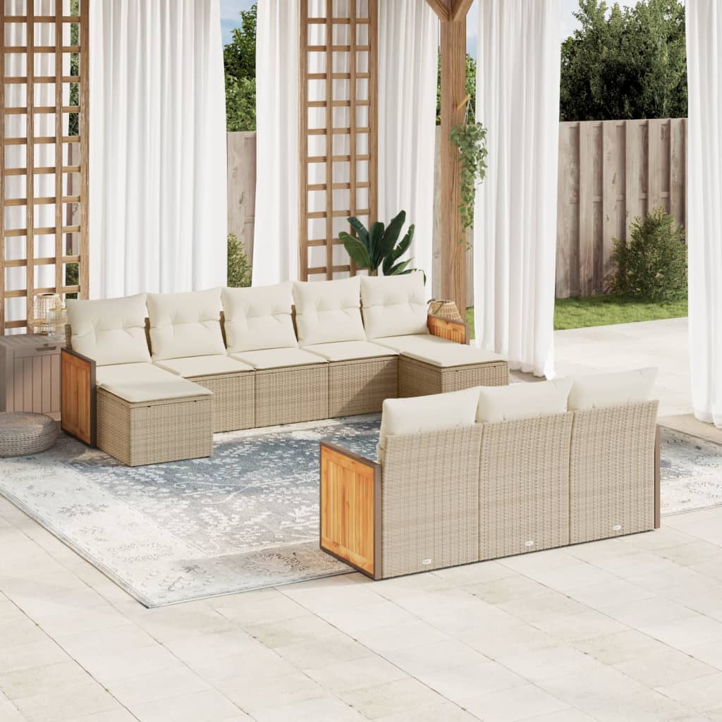 sofasæt til haven 10 dele med hynder polyrattan beige