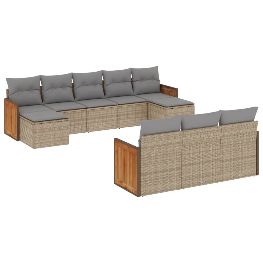 sofasæt til haven 10 dele med hynder polyrattan beige