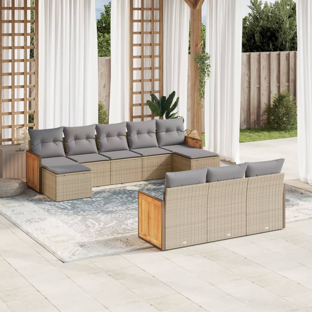 sofasæt til haven 10 dele med hynder polyrattan beige