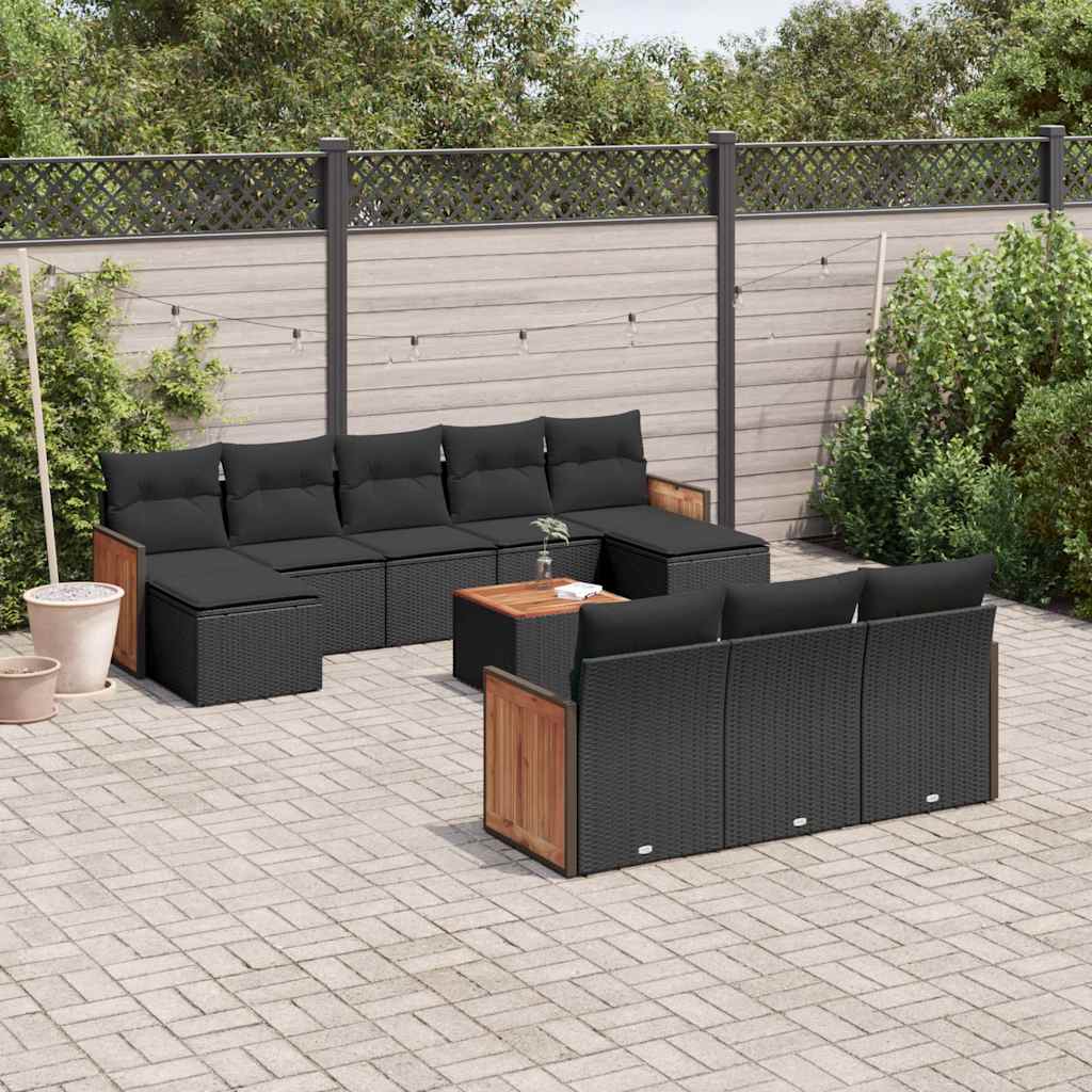 sofasæt til haven 11 dele med hynder polyrattan sort
