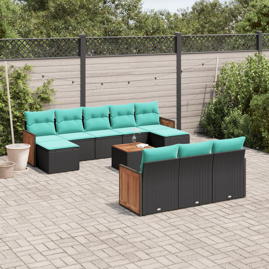 11-delt havesofasæt med hynder sort polyrattan