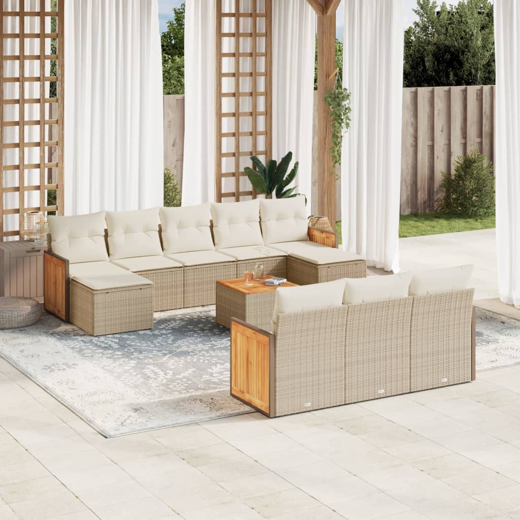 sofasæt til haven 11 dele med hynder polyrattan beige