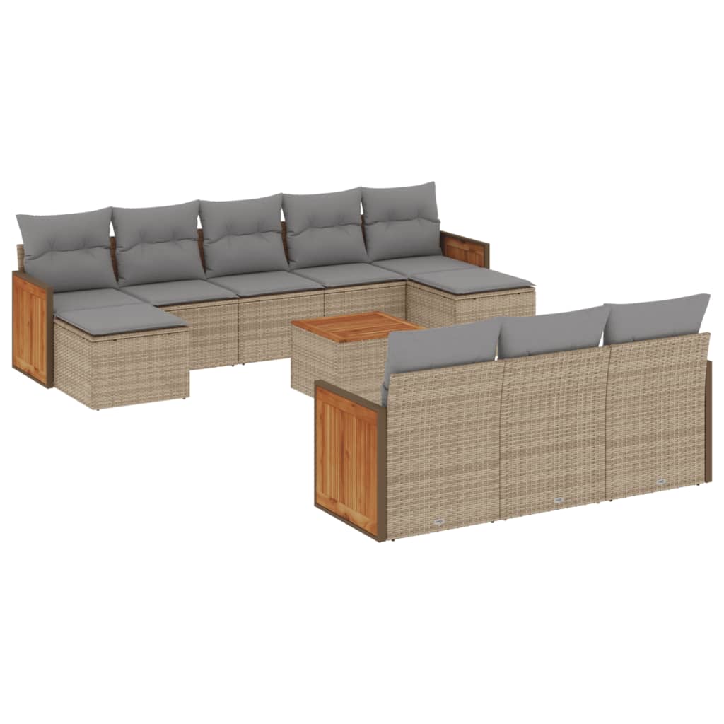 sofasæt til haven 11 dele med hynder polyrattan beige