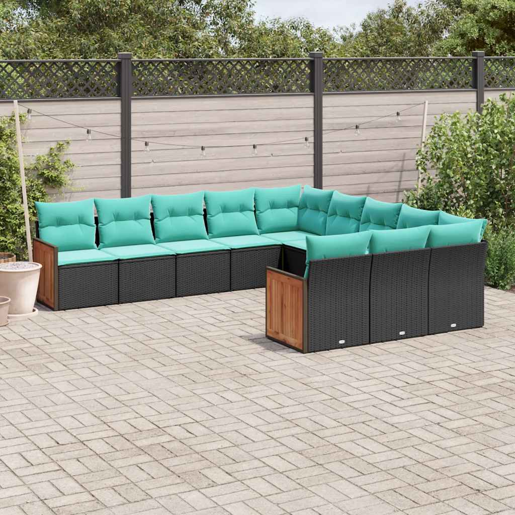 11-delt havesofasæt med hynder sort polyrattan
