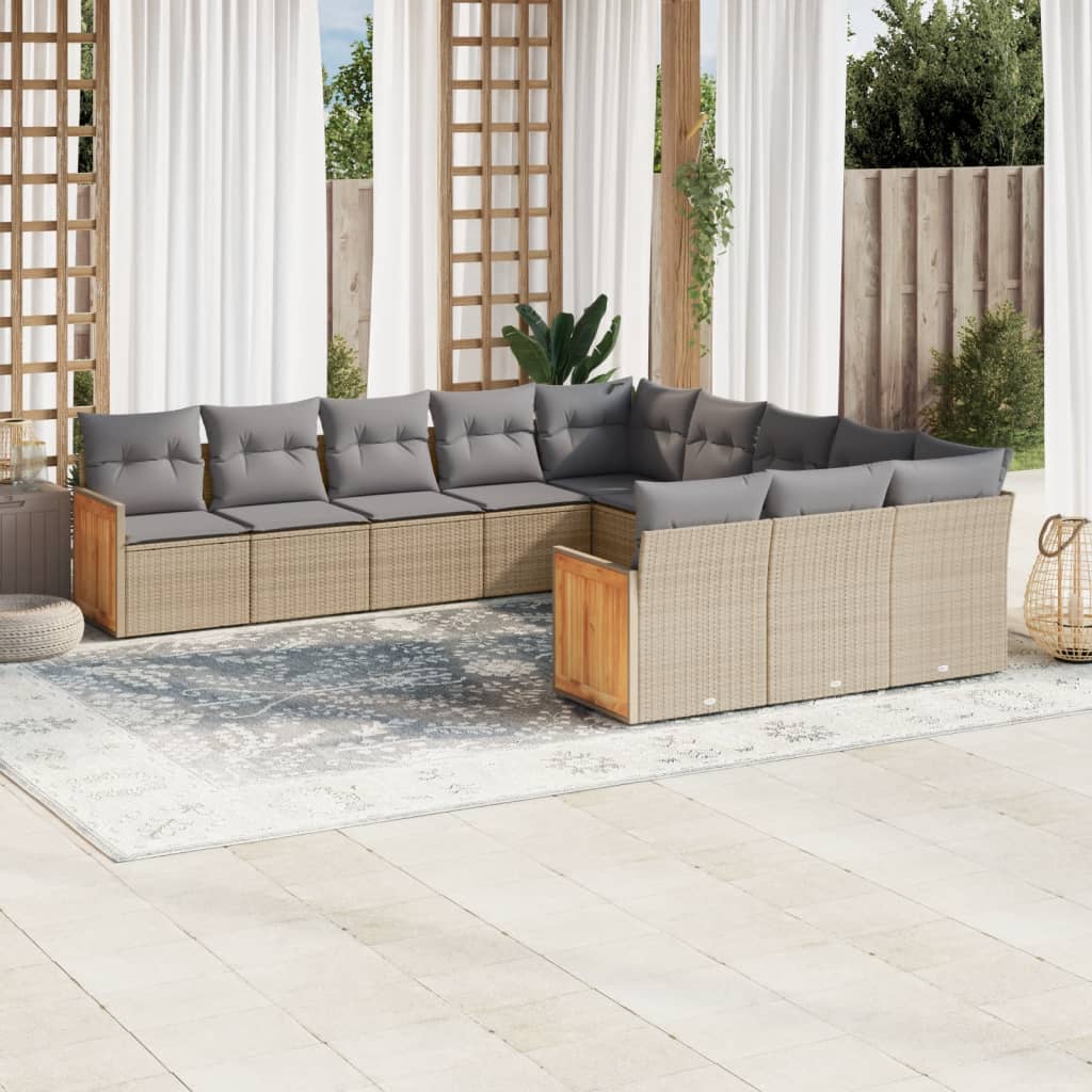 sofasæt til haven 11 dele med hynder polyrattan beige