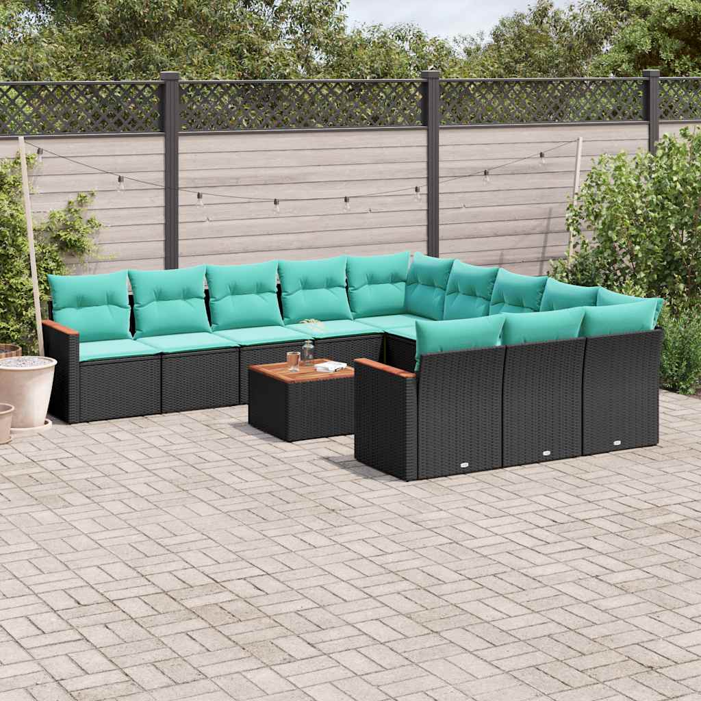 12-delt havesofasæt med hynder sort polyrattan
