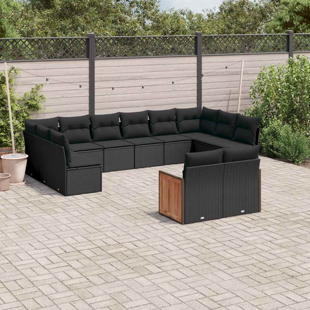 sofasæt til haven 12 dele med hynder polyrattan sort