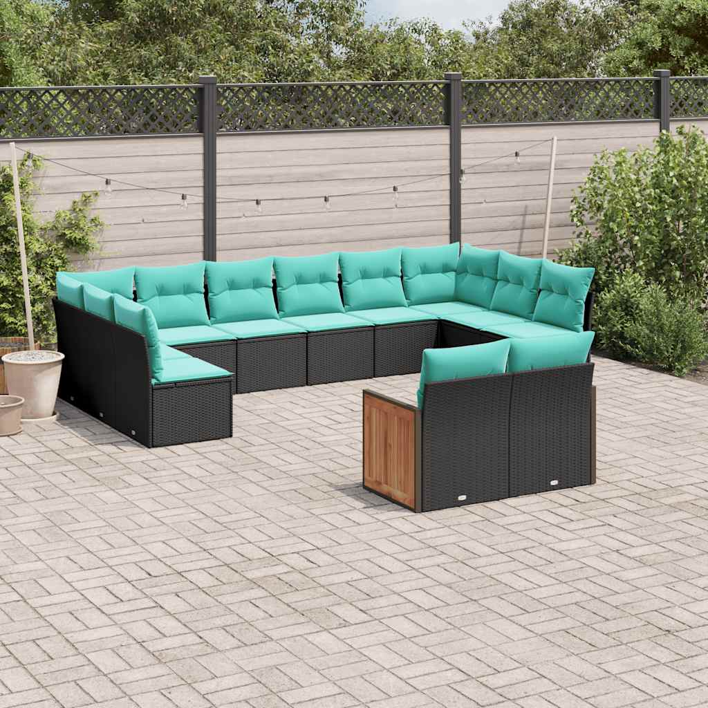 12-delt havesofasæt med hynder sort polyrattan