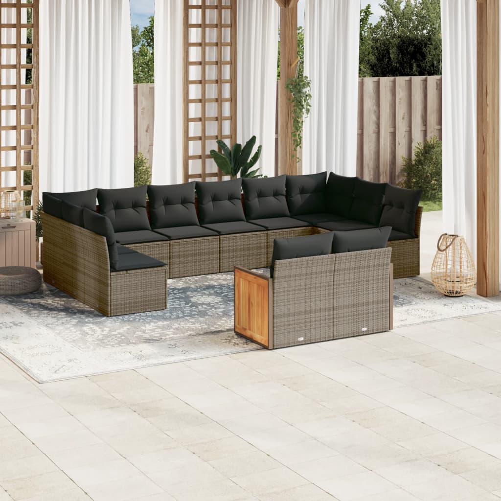 sofasæt til haven 12 dele med hynder polyrattan grå