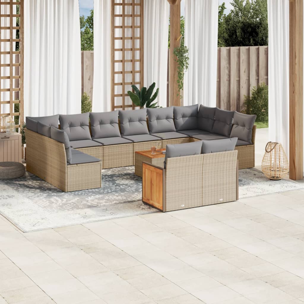 sofasæt til haven 13 dele med hynder polyrattan beige