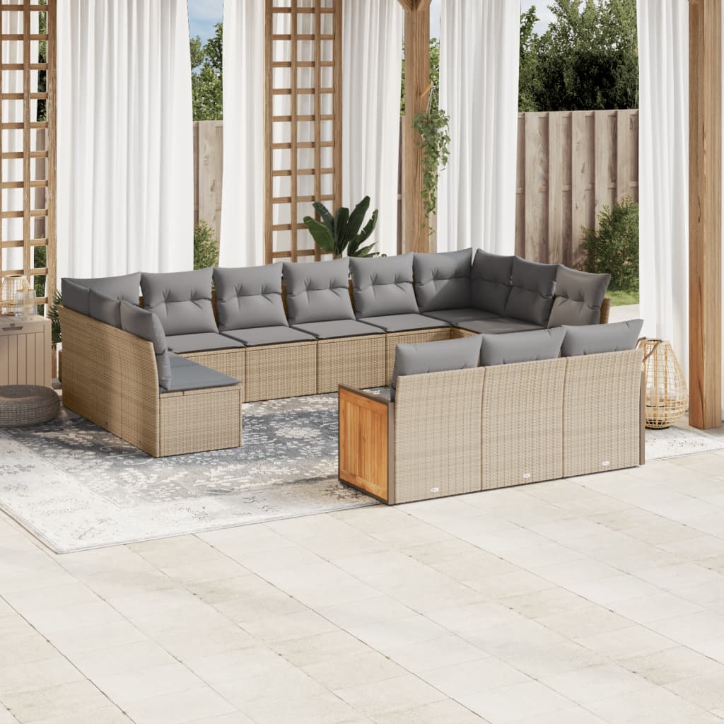 sofasæt til haven 13 dele med hynder polyrattan beige