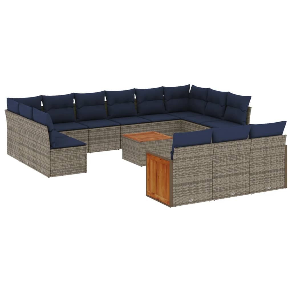 havesofasæt med 16 hynder grå polyrattan